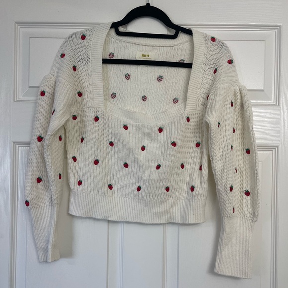 Maeve by Anthropologie Embroidered Strawberry Sweater | size Small - Picture 1 of 7